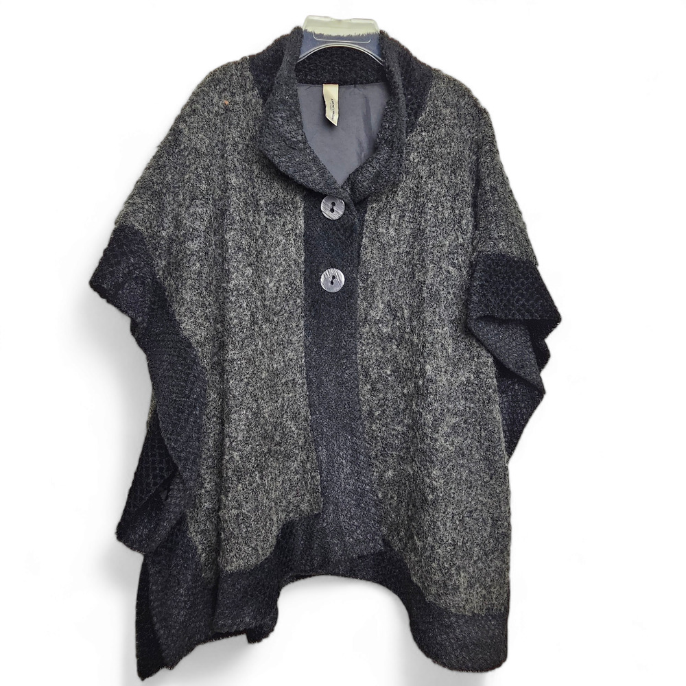 Adrienne Landau Womens Faux Fur Trim Cardigan Sweater Poncho One Size Lagenlook